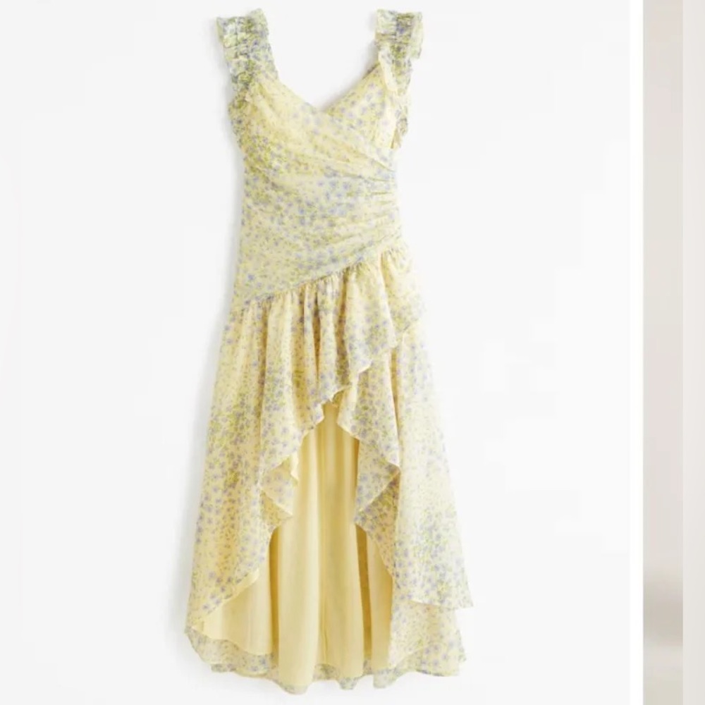 Abercrombie and Fitch Floral Yellow Ruffle High Low Hem Maxi Dress